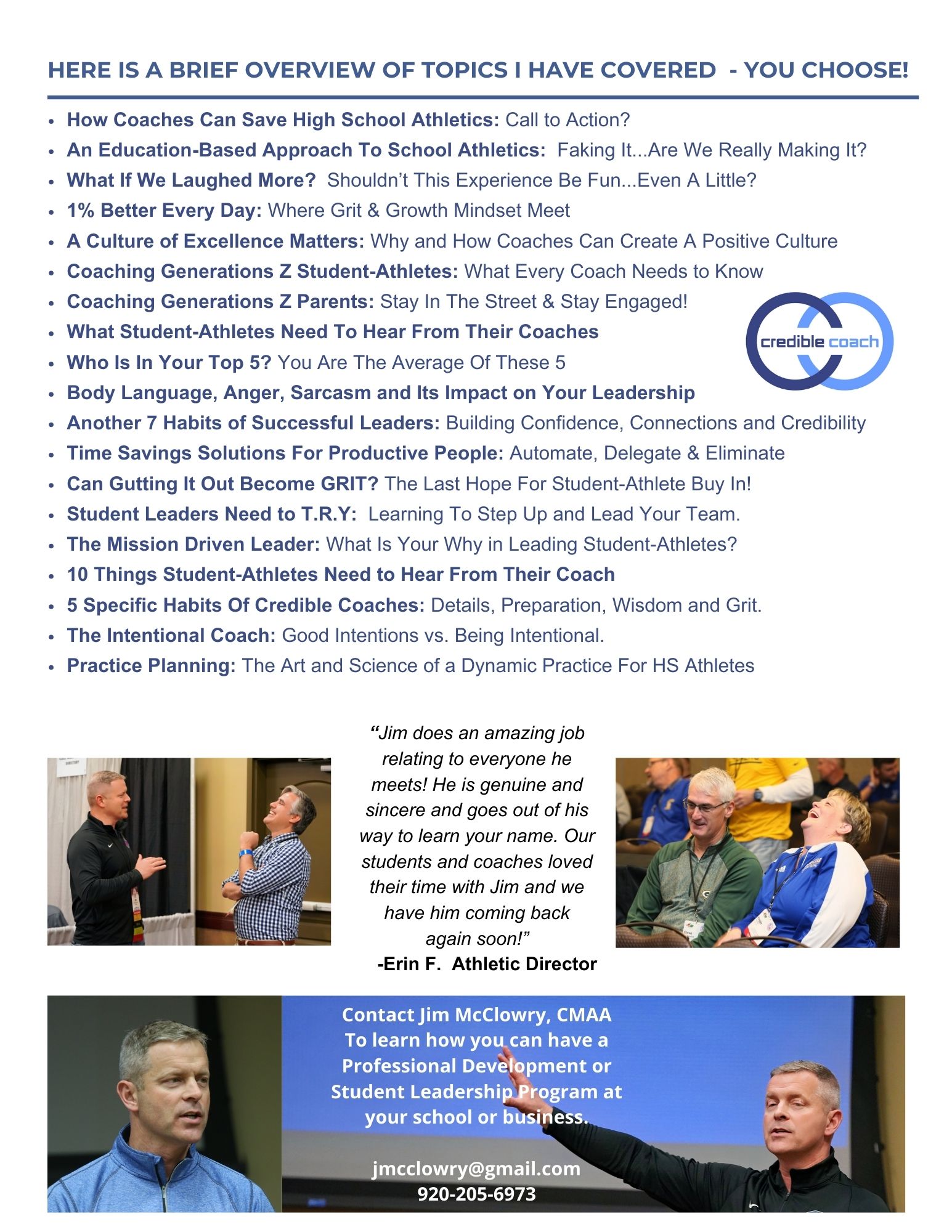 Topics Overview McClowry 2024 Workshops – Credible Coach
